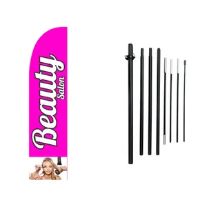 Beauty salon swooper flag outdoor business promotional flag Sign heavy duty polyknit Double-sided printing flags for 11.5ft flagpole Advertising Windless feather Flag Beauty salon advertisement 110g knitted polyester