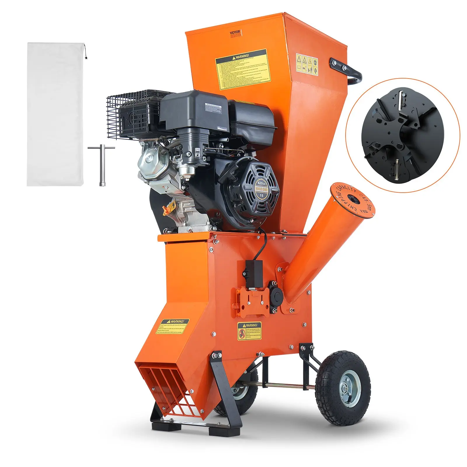 【DealsForYouDays】VEVOR Heavy-Duty Gas-Powered Wood Chipper Shredder Mulcher - 12 HP 420cc 8.6kW Steel Body Durable Long-Lasting Garden Branch Chopping Machine, 6.7in Dual Funnels, Compact Portable Tool