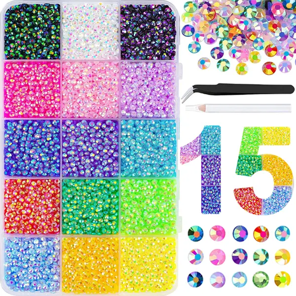 3mm Resin Rhinestones for Crafting, Bedazzling, and Decoration. Round Flatback Rhinestones for Crafts, Clothing, Nails, and Makeup, Including Pickup Tools. Colorful Rhinestones for Nails, Multicolored