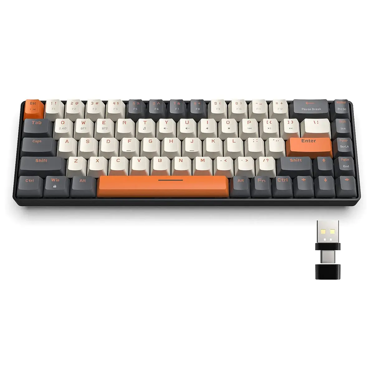 ZIYOU LANG RK68 60% Compact Bluetooth/Wireless Mechanical Gaming Keyboard - 68-Key Layout with Separate Arrow Keys, Hot Swappable Quiet Satellite Red Switch, 2.4GHz Dual-Mode 2-in-1 Receiver, Durable Multi-Device Keyboard for Gaming, PC, Mac