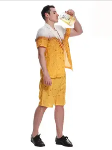 Beer Festival Costume Cosplay Suit, Halloween Beer Dress, Slim-Fit Solid Pattern, Unisex Daily Wear Top + Shorts, All Seasons