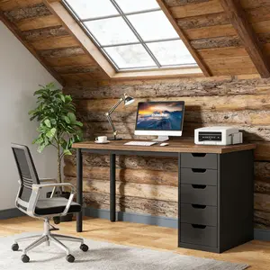Computer Desk with 5 Drawers, Modern Study Table Writing