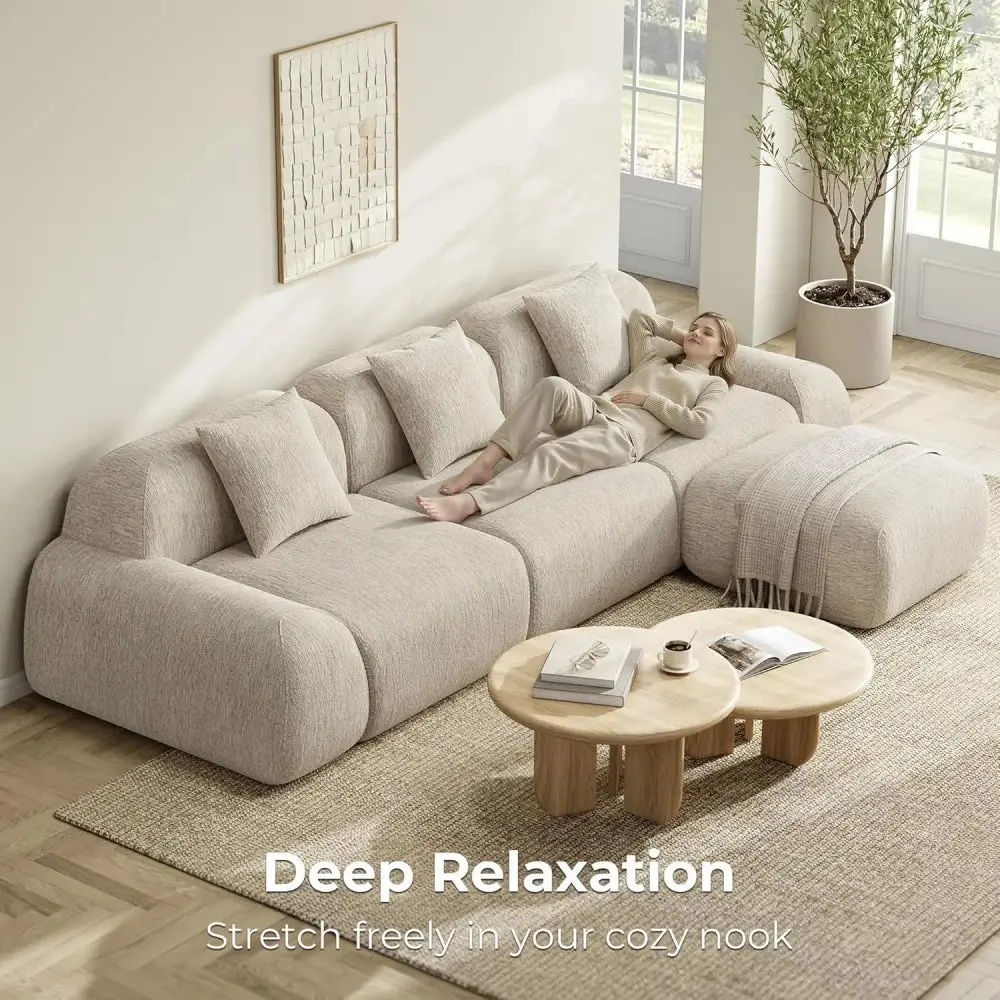 Chenille Modular Sectional Sofa, Cozy Multiple-Section Deep-Seat Corner Sofa for Living Room