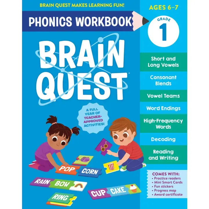 Brain Quest Phonics Workbook - Grade 1 English, Ages 6-7, Colorful Illustrations, Engaging Interactive Exercises, Learning Support, Fostering a Love of Reading