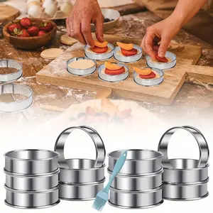 12 Pack 4 Inch Metal English Muffin Ring Nonstick Crumpet Rings Stainless Steel Double Rolled Tart Molds with Silicone Brush for Kitchen Baking