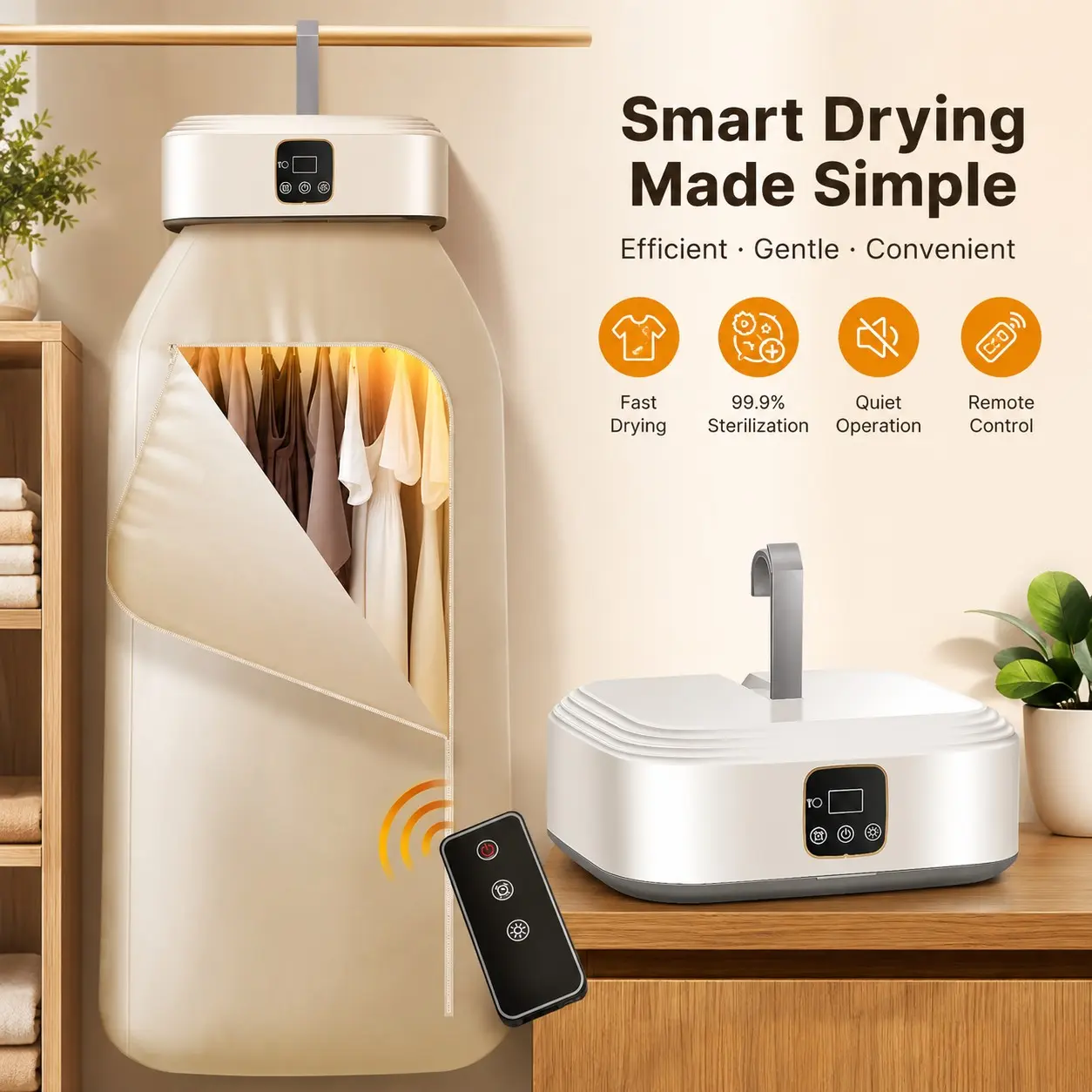 Portable Clothes Dryer, Foldable Electric Clothes Dryer with Dry Bag & Remote Control, Mini Compact Laundry Dryer for Travel, Apartment, RV, Dorm, Home, Fast Drying Machine