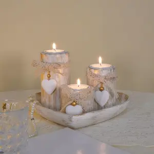 Wooden Heart Tea Light Candle Holder Set, Country Style Round Table Decor, Home Decor, Candle Stand, Home Accessories, Mother's Day Wedding Party Birthday Valentine's Day Centerpiece