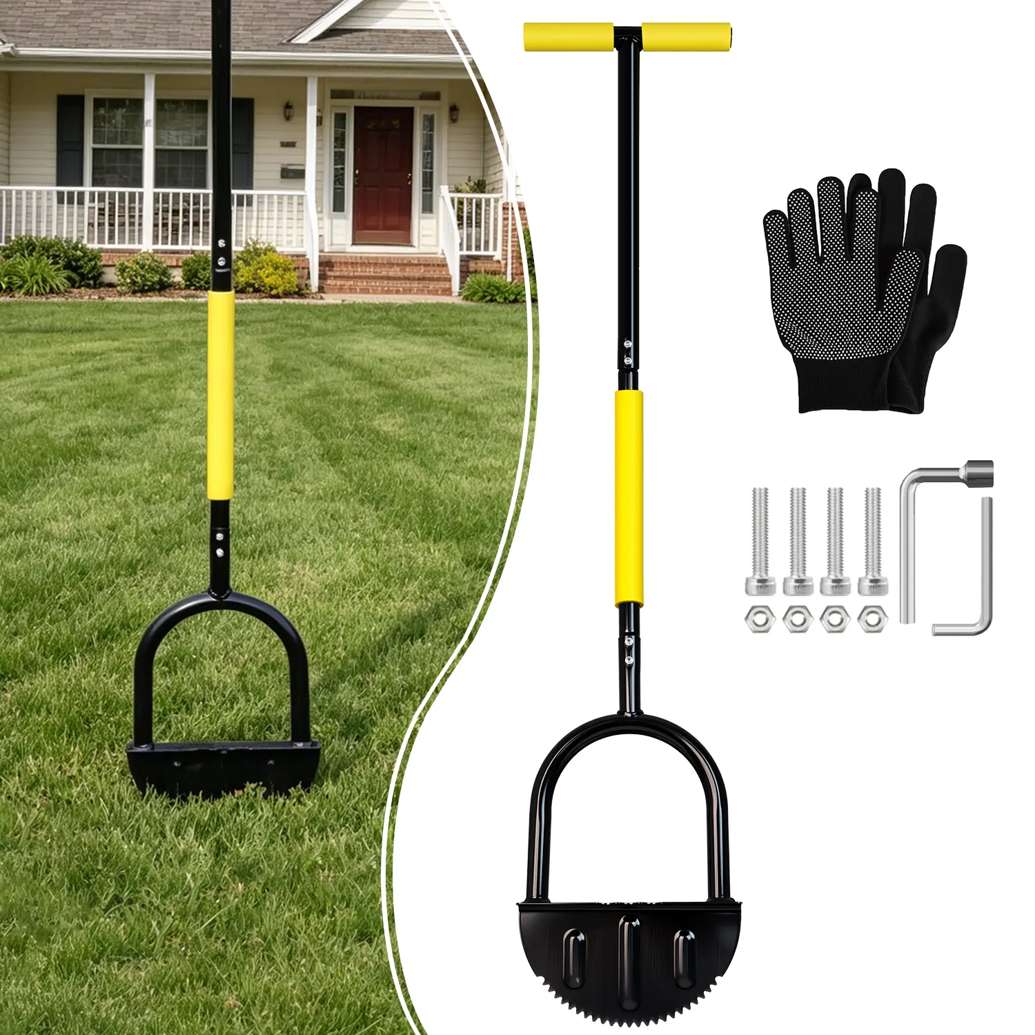43-Inch Edger Lawn Tool, Heavy Duty Lawn Edger, Half Moon Steel Saw-Tooth Blade with Wide Footplate & Ergonomic T-Grip Handle, Manual Border Grass Edger for Lawn, Sidewalk & Garden Landscaping