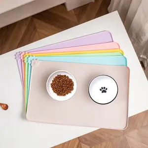 Silicone Pet Bowl Mat, Waterproof Non-Slip Feeding Pad for Cats & Dogs, Raised Edges Prevents Spills, Ideal for Food & Water Bowls