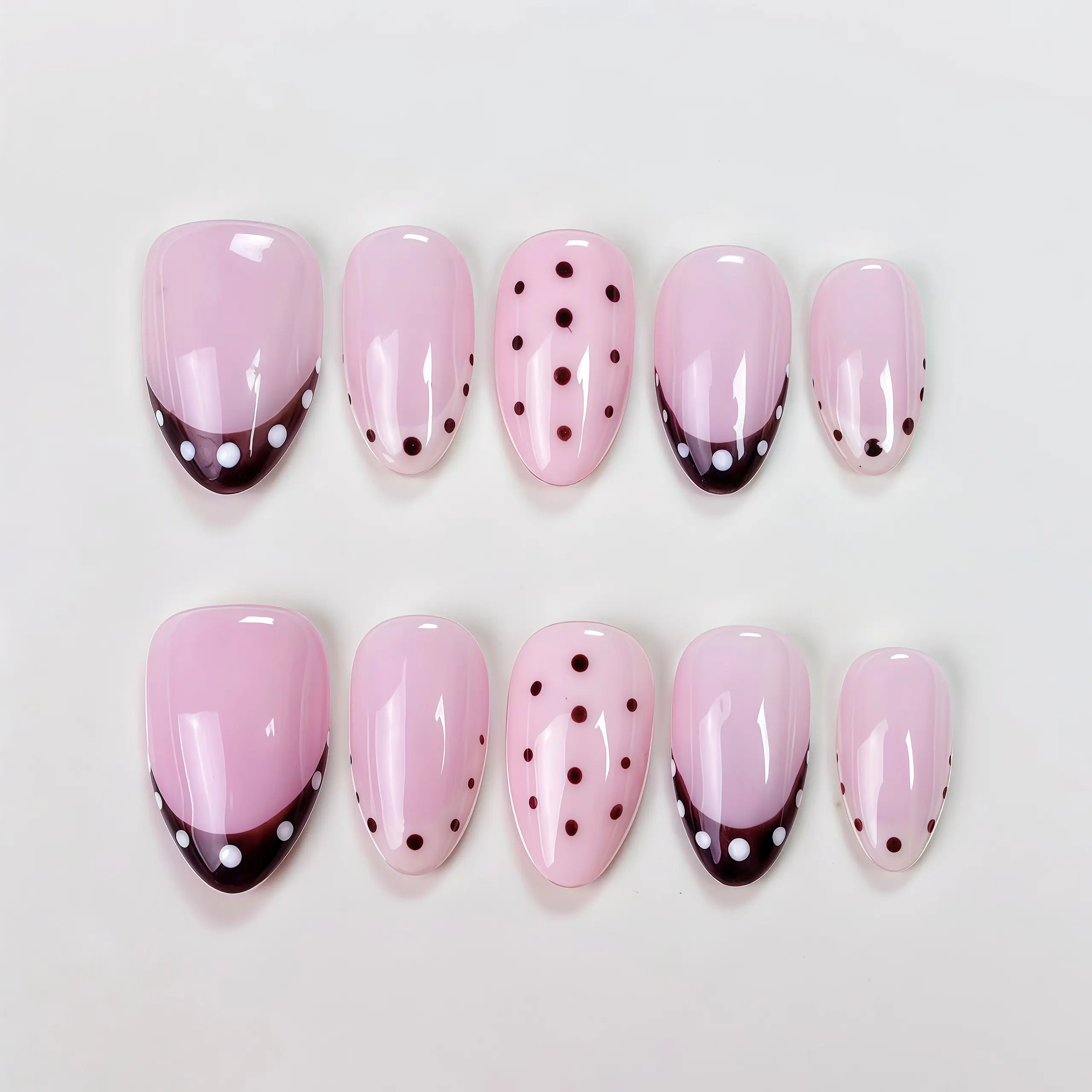 JC Handmade Press On Nails - Black Polka Dot French-Style White, Short Almond Shape, Easy-to-Paste, Lightweight Fit, Nail-Protecting Beauty Accessory, Press On Nail