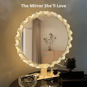 GALENTAL Elegant Iceberg Vanity Mirror with Light, Crystal LED Makeup Mirror with Dimmable 3 CCT, Touch Screen Control, Adjustable Desktop Makeup Mirror for Bathroom, Living Room, Bedroom, Best Gifts - HD Reflection, Summervibes