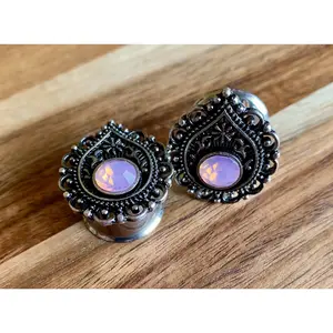 PAIR of Stunning Opalite Stone Teardrop Double Flare Tunnels/Plugs - Gauges 2g (6mm) thru 5/8" (16mm)