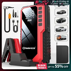 Portable Automotive Car Jump Starter with Air Compressor, Car Accessory, Car Essentials, 12V Gasoline & Diesel Engine Battery Booster, Fast USB Charging, Multiple Safety Protections
