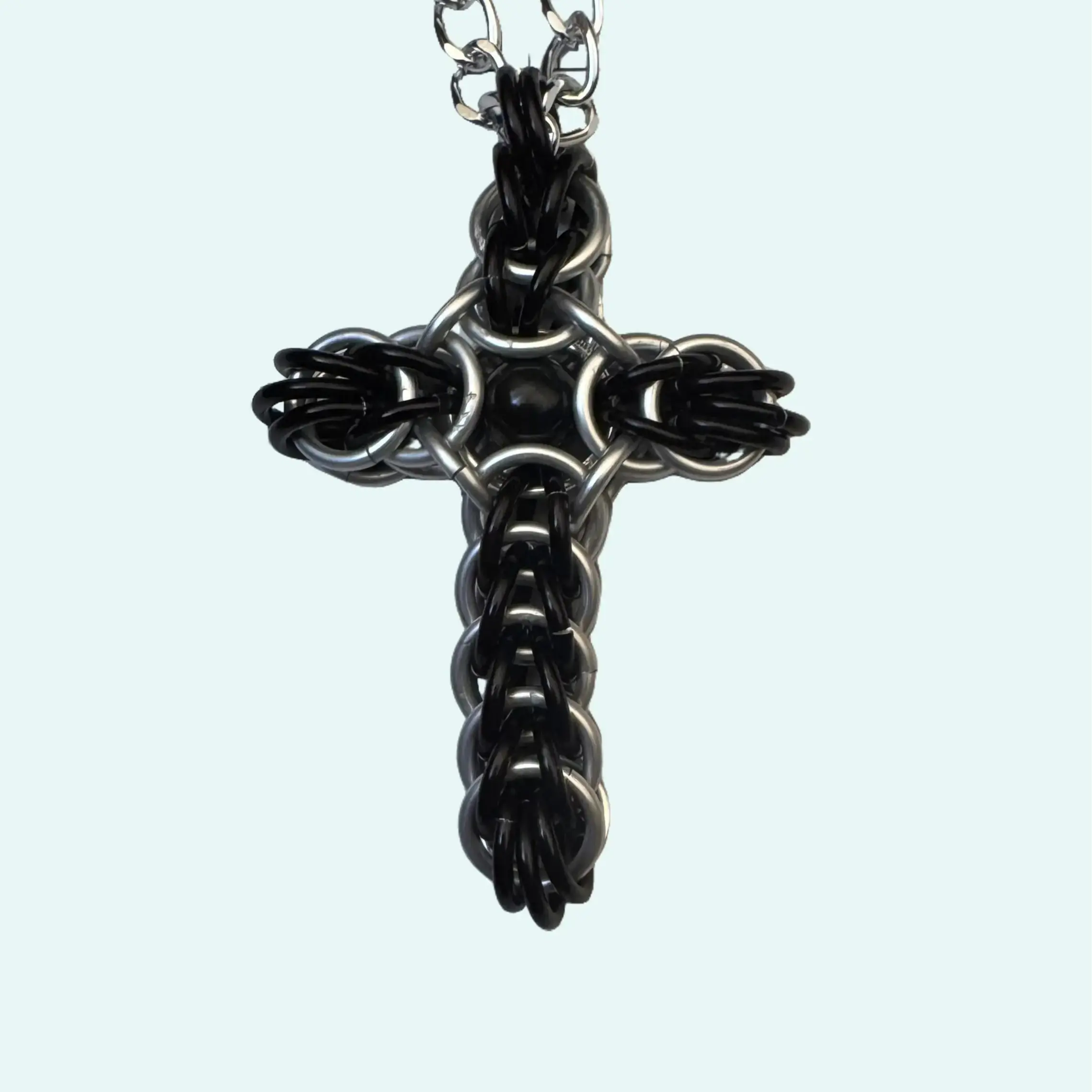 Handcrafted Chainmail Cross Made from Lightweight Anodized Aluminium Available in Choice of Colors