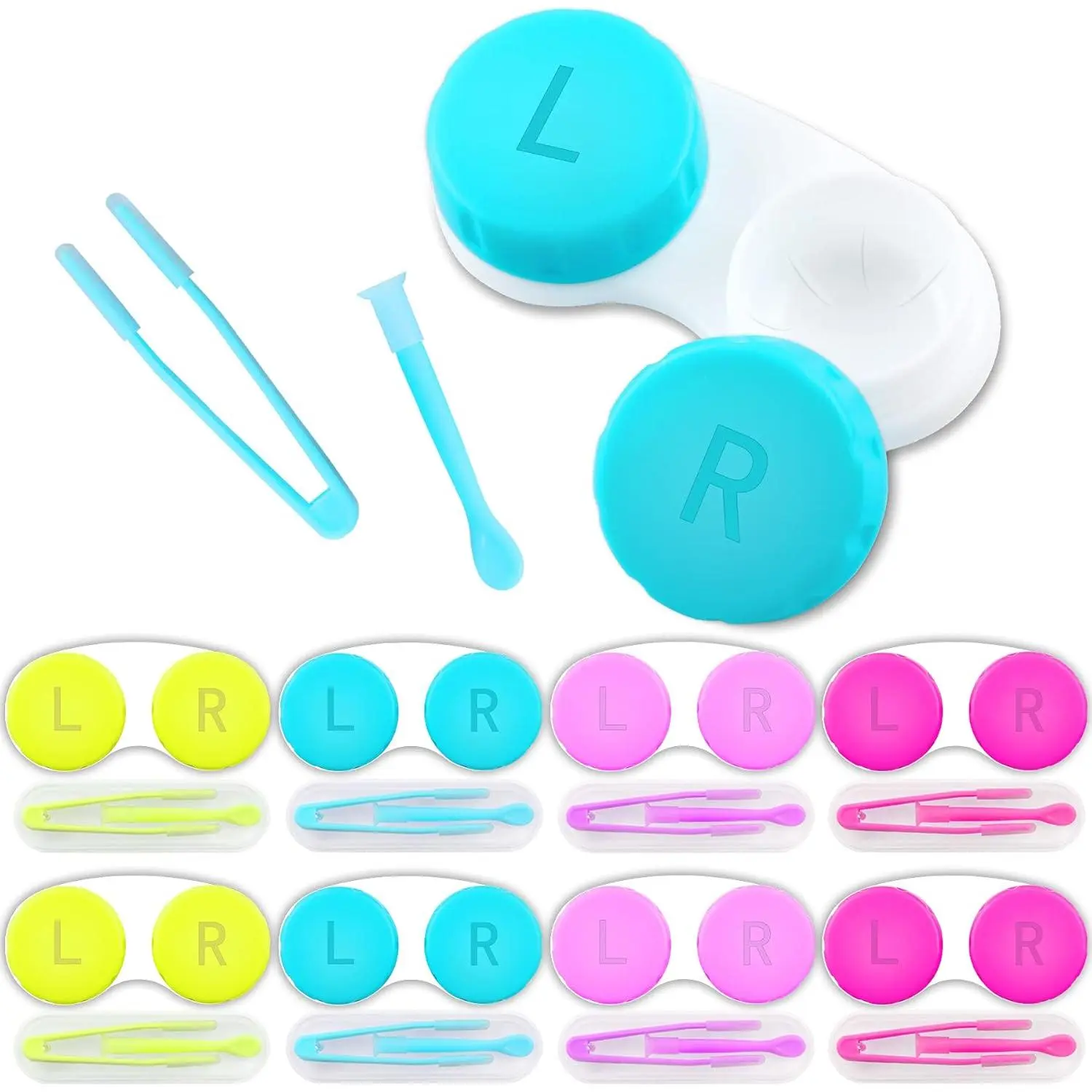 16 Pcs Portable Contact Lens Tools Set, Inserter/Remover and Tweezer with Soft Tip Mini Eye Contact Case Box for Travel