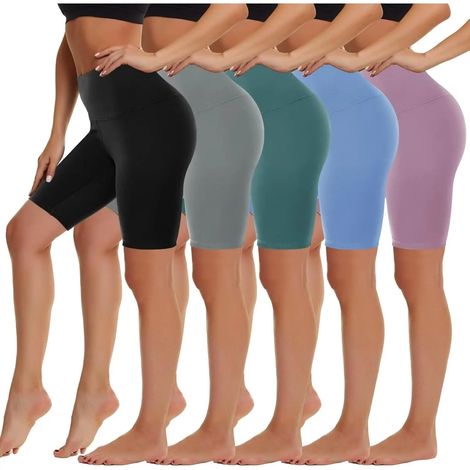 Women's 5-Pack High Waist Biker Shorts - 5"/8" Length, High-Elastic Active Shorts, Breathable Material Spandex Workout Running Bottoms, Breathable Material Shorts