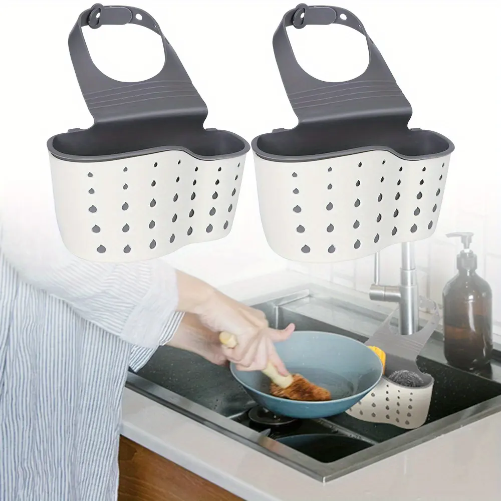 2Pcs Hangable Adjustable Slope Drain Kitchen Fixture Accessories, 8.3in H x 6in x 3in Hanging Hollow Rack - Soap Sponge Dishcloth Shelf, Space-Saving Durable Multipurpose Organizer for Home Improvement