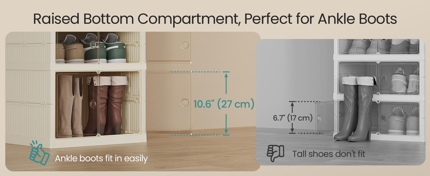 SONGMICS Foldble Shoe Storage Organizer for Closet, Stackable Sneaker Cabinet with Magnetic Door, Large Plastic Container Bins for Living Room, Entryway