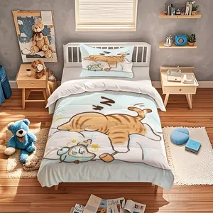 Cute Kitten Pattern Duvet Cover, Soft, Comfortable And Durable Bedding, Suitable For Bedroom Decoration Gifts For Teenagers And Adults, Including 1 Duvet Cover And 1 Or 2 Pillowcases Without a Core And Pillow