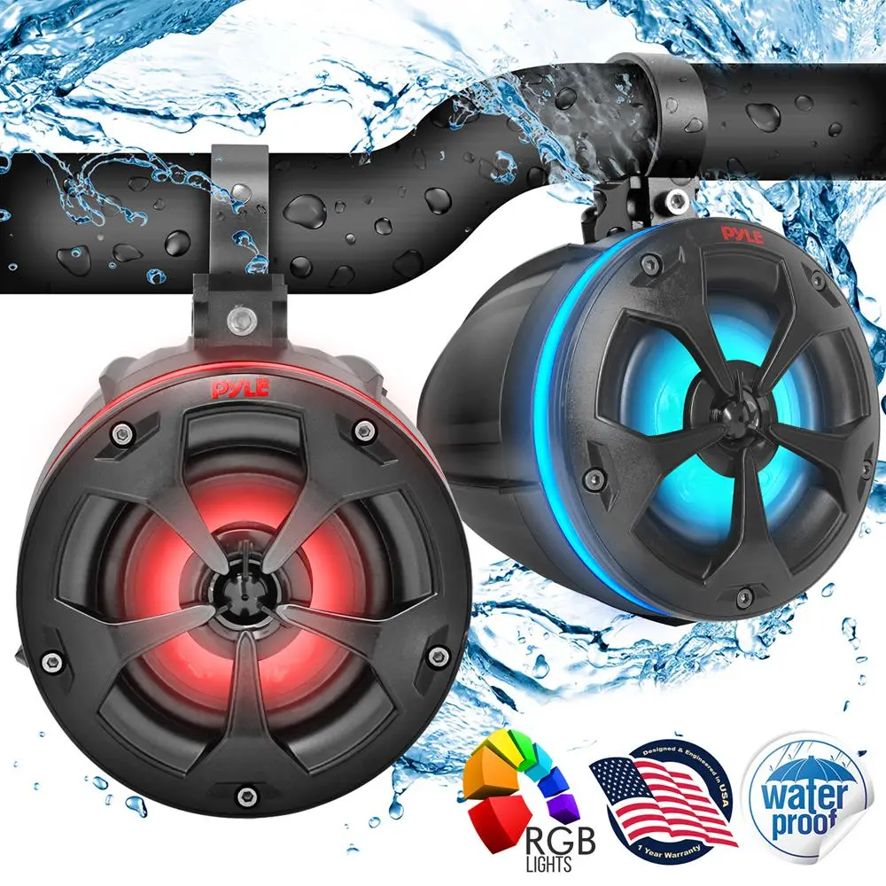 2-Way Waterproof Off-Road Speakers with 800W RGB Lights | 4" Marine Grade Waterproof UTV Roll Bar Speakers  - Universal High Power Outdoor Speaker Set with Remote Control