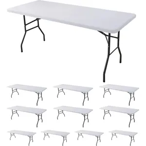Fitted Tablecloth for 6 Foot Rectangle Tables-10 Pack White Elastic Table Cover-Spandex Stretch Folding Table Cloths 6 ft for Camping Dining Room Banquet