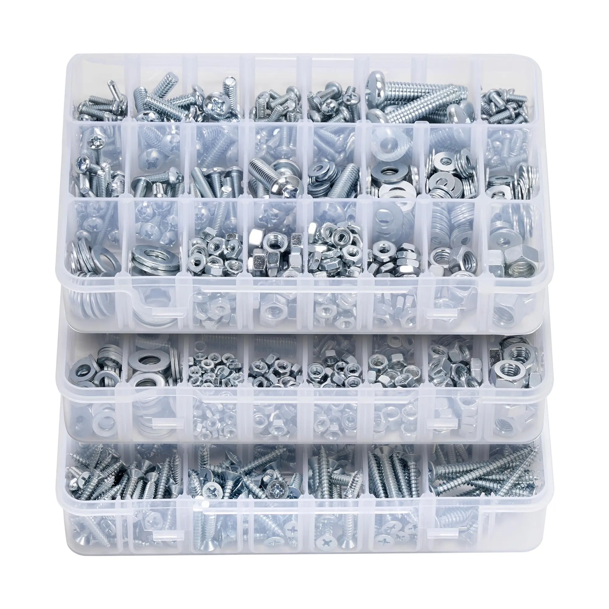 【summerfinds】VEVOR 2250 Pcs Bolts and Nuts Assortment Kit, Metric + Imperial Machine Screws and Flat Washers, Alloy Steel M3/M4/M5/M6/M8 Multiple Size, for Equipment/Vehicle Assembly,Galvanized White