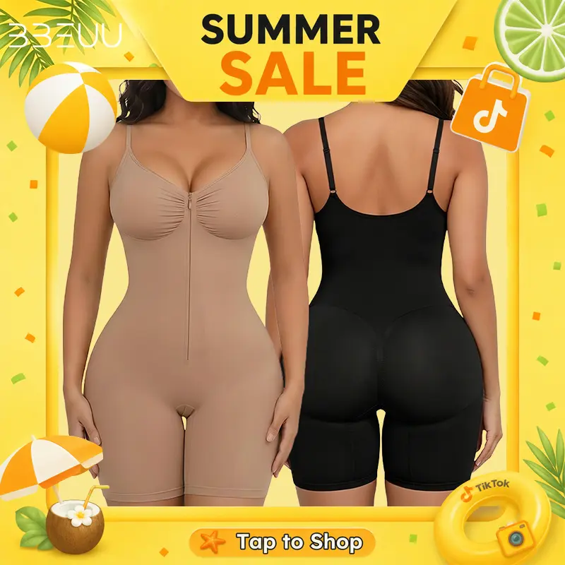 BBEUU Seamless Tummy Control Bodysuit | Zipper Front Butt & Breast Lifting Shapewear, Open Crotch Design for Convenience, Adjustable Straps All Day Breathable Shaper