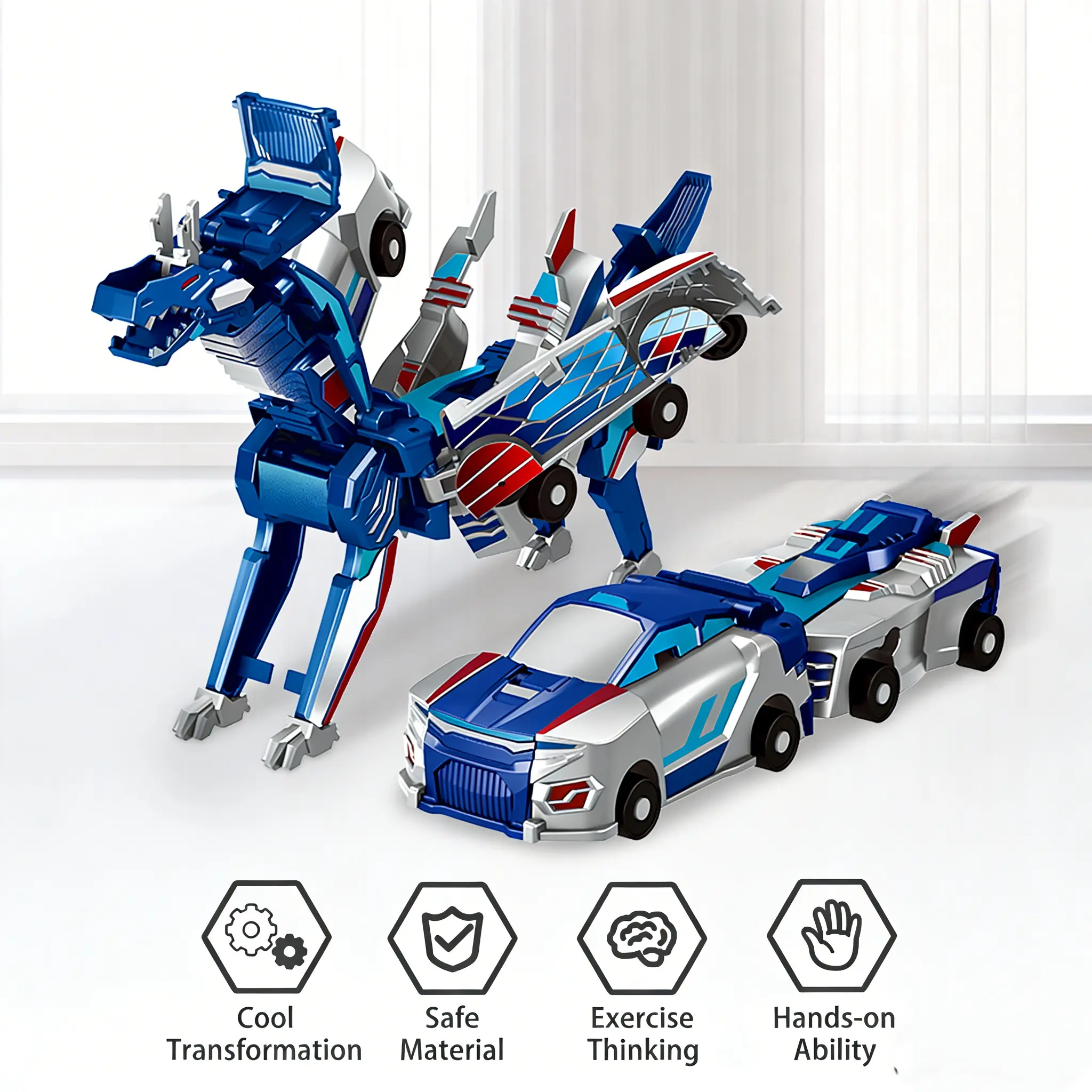 Magnetic Collision Transforming Car Toy - 2 Mini Cars Combine into Flying Dragon, Automatic Transformation STEM Learning Toy for Kids Interested in Dragons, Children Interested In Dragons