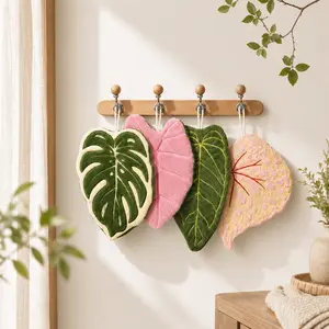 4PCS Leaf Shaped Hanging Hand Towels, Soft Coral Fleece Absorbent Kitchen Towels, Quick Dry Dish Towels for Bathroom, Sink, Cleaning & Home Decor