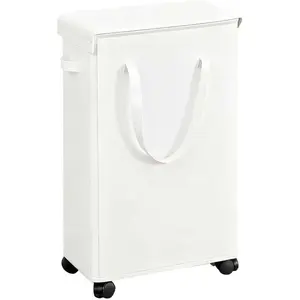85L Laundry Hamper with Wheels, Lid, Handles & Collapsible, Slim Tall Rolling Laundry Basket for Small Spaces, Foldable Dirty Clothes Organizer for Bedroom, Dorm, Laundry Room, Bathroom,Beige