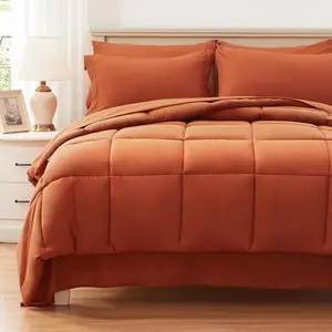 Queen Comforter 7, Burnt Orange a Bag with, Terracotta Comforter Sets with 1 Comforter, 2 Pillow Shams, 2 Pillowcases, 1 Flat Sheet,1 Sheet