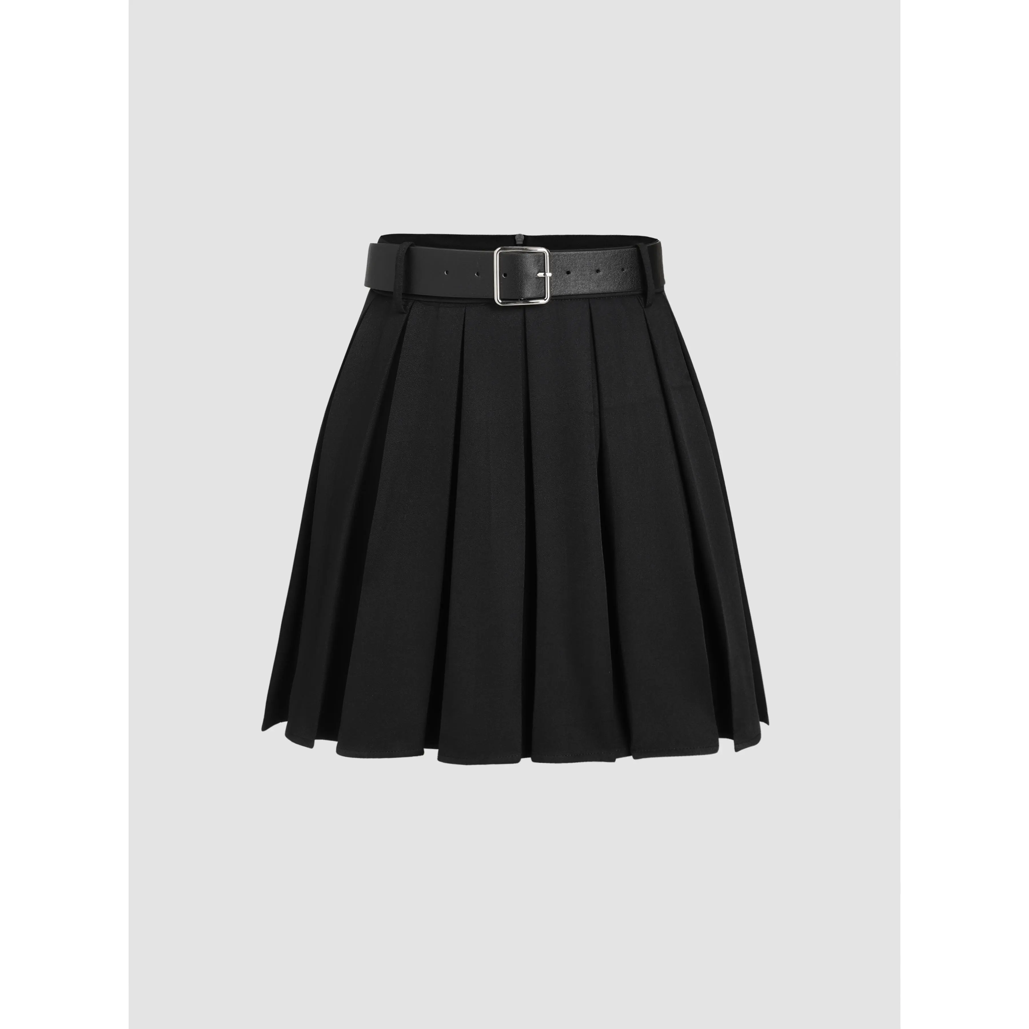 Cider  Solid Pleated Mini Skirt With Belt