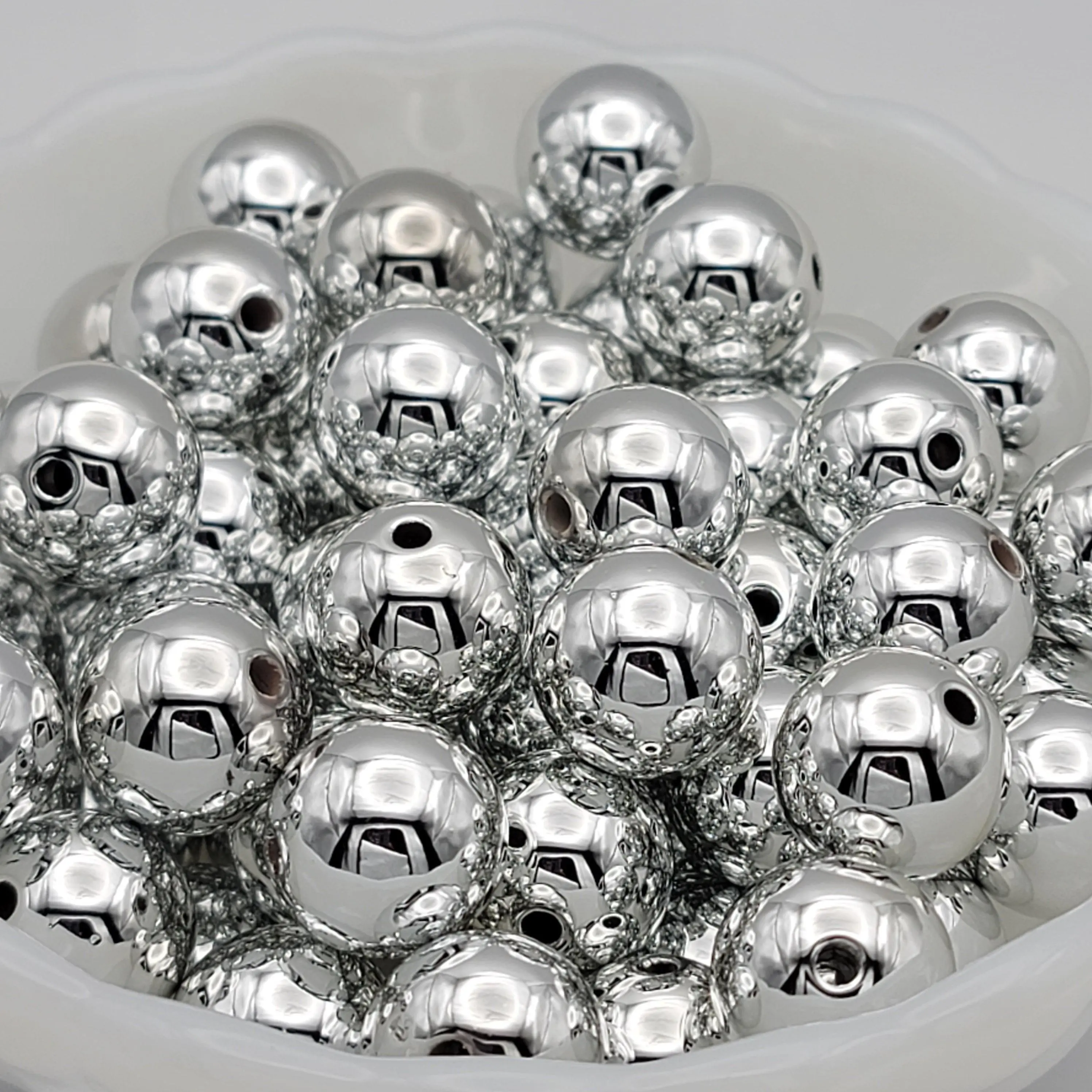 16MM Silver Acrylic Stackable Beads, DIY Beading Accessories for Beaded Jewelry DIY Projects, Stackable Bead