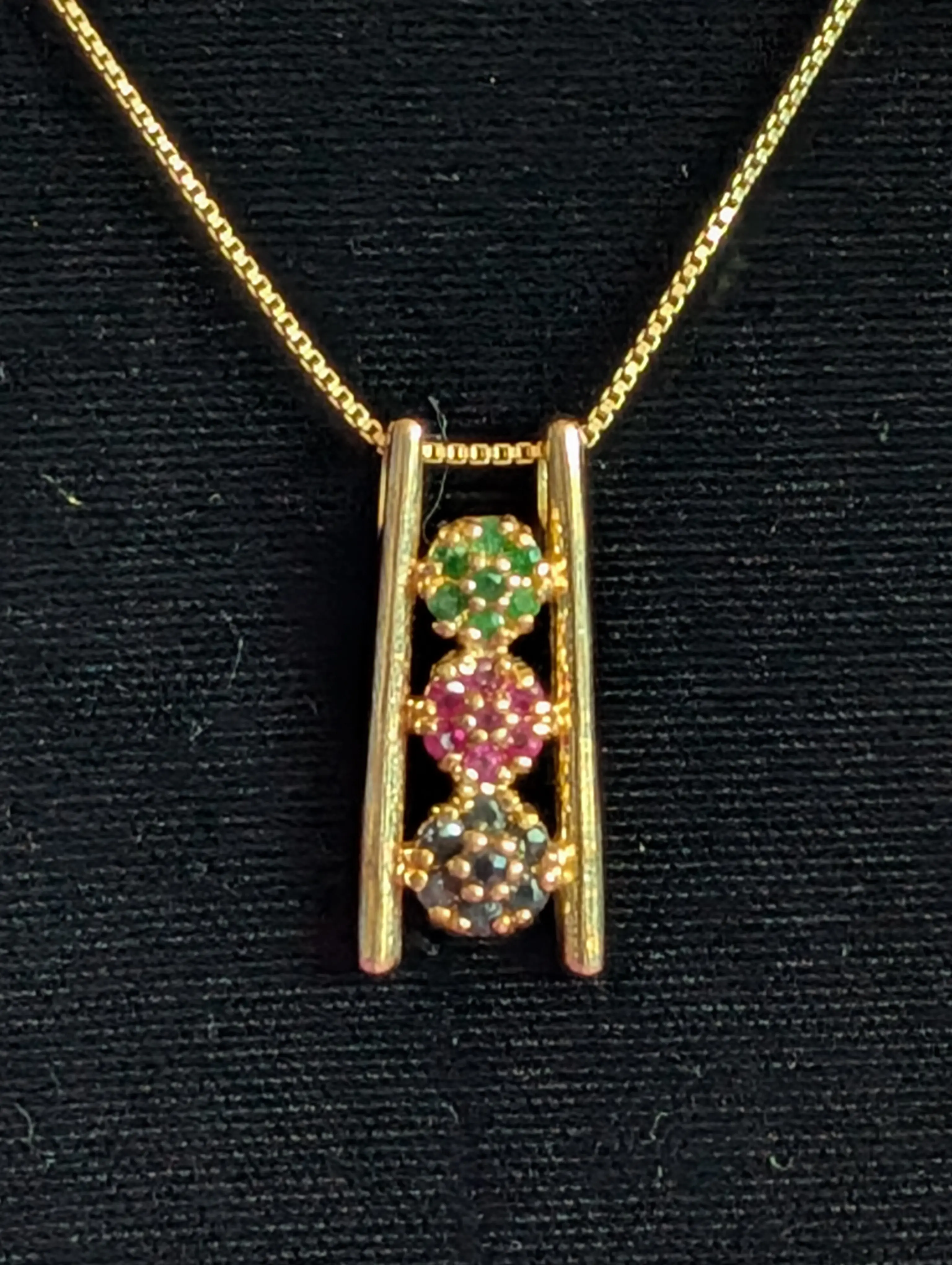 Gold-Plated 925 Sterling Silver Pendant Necklace by Ross-Simons ft. Emerald, Ruby, and Sapphire gemstones Ladder-Style Setting.