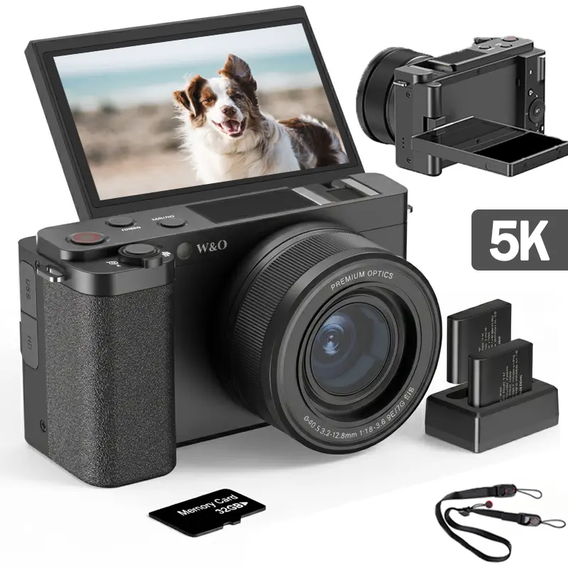 W&O 5K Digital Camera for Photography Auto-Focus, Vlogging Camera for YouTube with 3" 180° Flip Screen, 18X Digital Zoom, 2 Batteries, 32GB Card, Ideal Gift for Girls, Boys Teenagers, and Beginners, Birthday Christmas Valentine's Day Gift