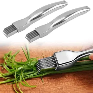 Pack OF 2 - Stainless Steel Green Onion Slicer - Multi-Blade Kitchen Herb Cutter Scallion Cutter - Professional Shred Knife Multi-Functional Kitchen Tool for Vegetable Onion Garlic, Silver
