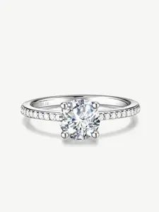"Vows in Brilliance" Lab Grown Diamond Side Stone Engagement Ring in Sterling Silver Promise Anniversary Wedding Ring for Women (0.3-1 Carat)
