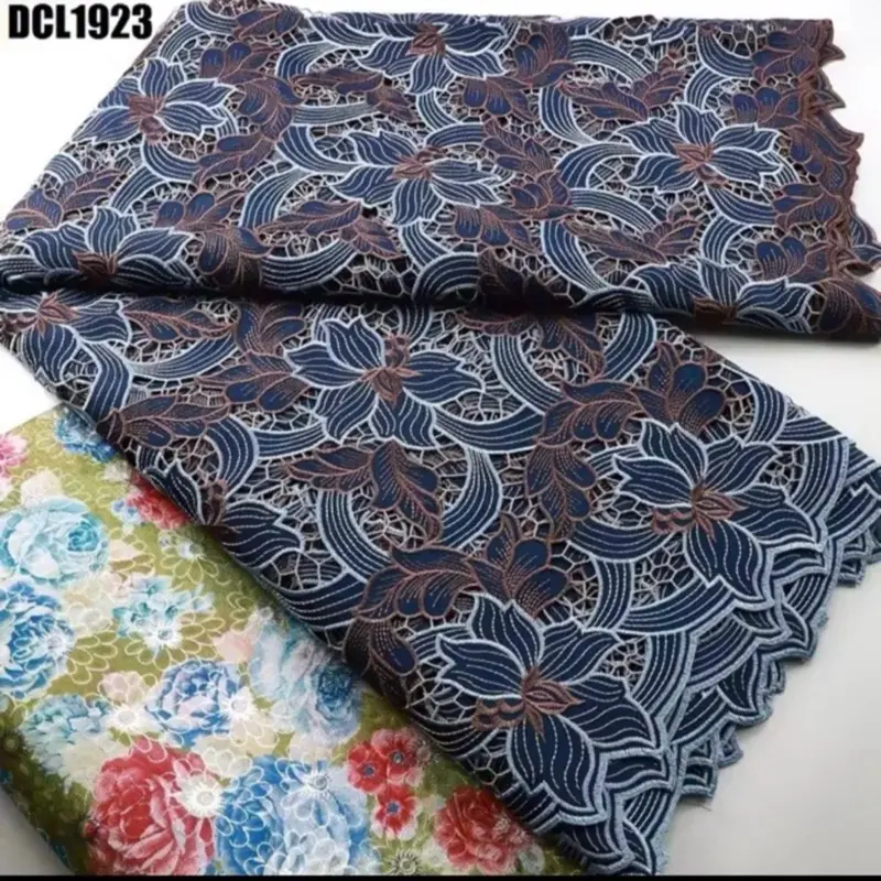 Latest African Guipure Cord Lace Fabric with Floral Design and Colorful Patterns per yard