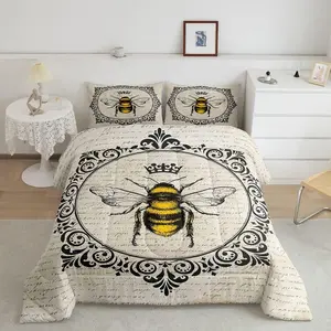 Feelyou Kawaii Bee Animal Theme Bedding Set - Retro Vintage 70s-80s Grunge Style Quilted Comforter Set with Duvet Insert, Travel-Friendly, Multi-Size Options