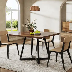 LITTLE TREE Rustic Chic Square Dining Table 31.5" Industrial Metal Base Kitchen Table for 2 Seats Modern Rustic Design Easy Assembly & Warranty