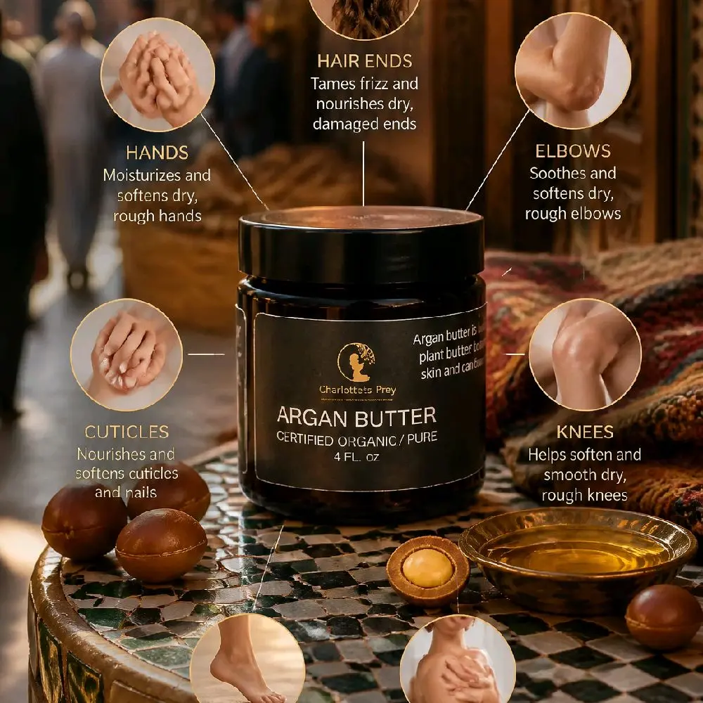 Charlotte's Prey Argan Butter Moisturizer with Argan Oil, Cruelty Free Moisturizers & Mists for All Skin Types