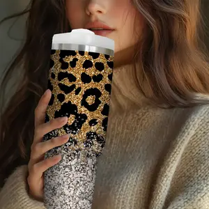30oz Leopard Print Water Cup Tumbler with Lid and Straw, Stainless Steel Insulated Mug, Summer Winter Drinkware, Portable Travel Outdoor Gift, Vacuum Insulated Tumbler