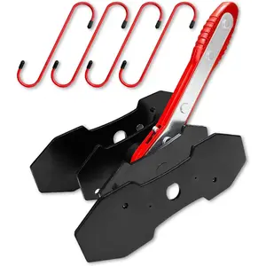 Piston Compressor Kit with 2 Steel Plates & 4 Caliper Hooks,Brake Caliper Compression Tool with 360° Ratchet,  Fits Single Twin Quad Sextuplet Disc Brakes, Red Brake Caliper Press Tool