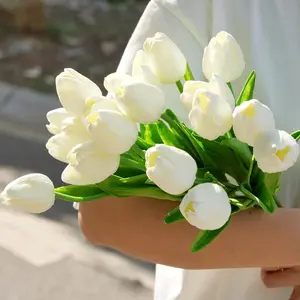 AnYa 20PCS White Artificial Flower Tulips PU Real Touch Tulips for Home Wedding Decoration Brides Hand Holding Bouquet Artificial Flower Decoration
