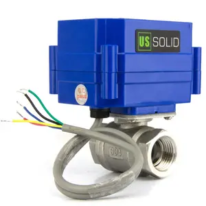 U.S. Solid Motorized Ball Valve 1/2" Stainless Steel Full Port 9-24V DC 5 Wire Setup Normally Closed with Indicator Lights Indicate Open or Closed
