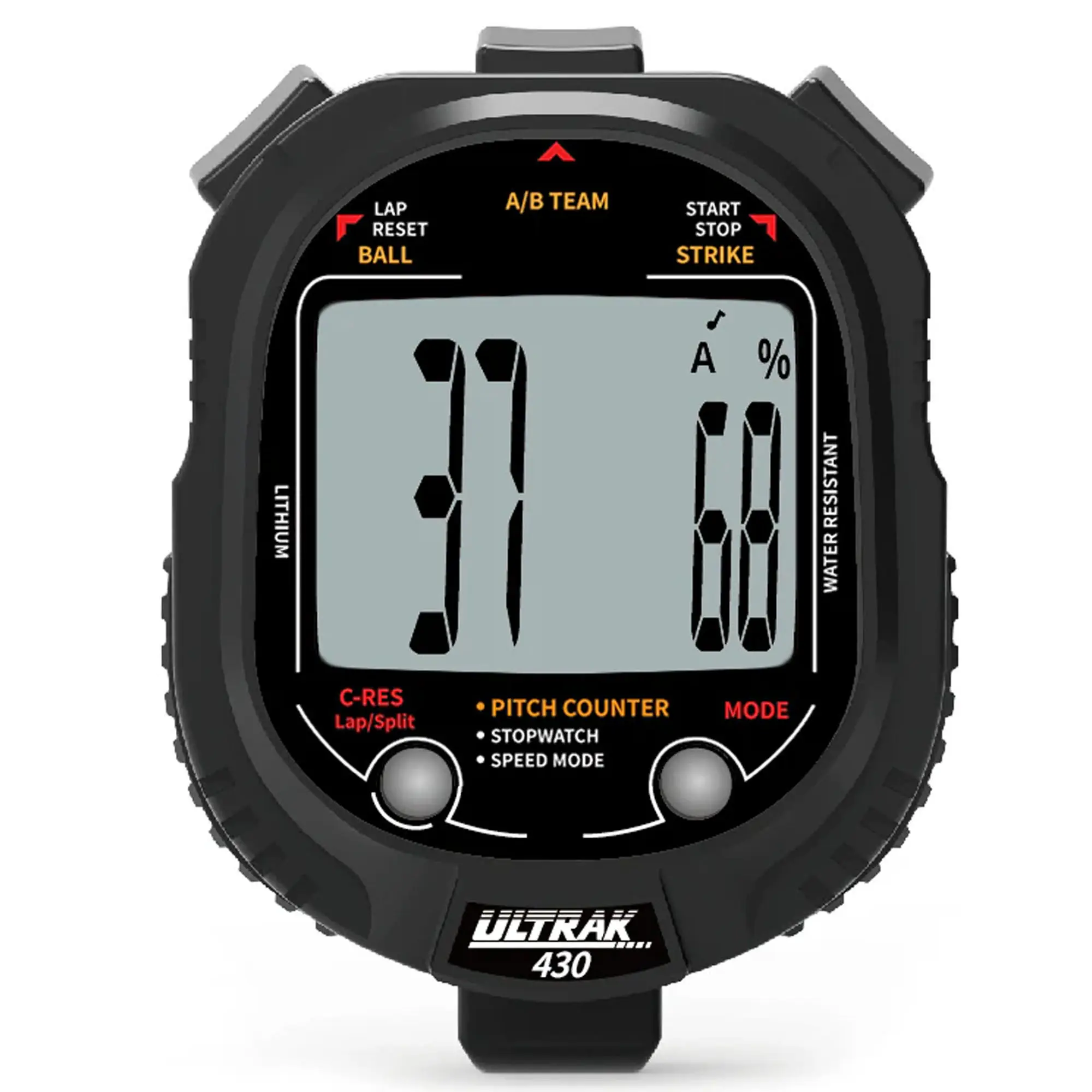 Ultrak 430 Baseball Pitch Counter - Pitch Speed Tracker with 2-Memory Stopwatch, Black (Coaches' & Referees' Sports & Outdoor Accessory)