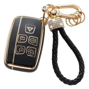 Land Rover Jaguar Smart Key Cover with Keychain, Car Key Accessories, Key Covers for Car Keys, Car Key Protector, Car Key Holder, Anti-Loss and Shockproof, Fits Evoque Sport Velar F-Pace F-Type Xe Xel Xf Xfl Xj