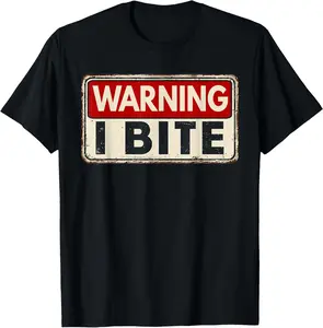 Casual Cotton shortsleeve tees Warning I Bite Designs Warning I Bite T-Shirt