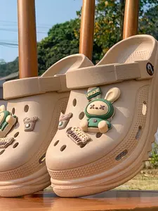 Women's Cute Cartoon Rabbit Hole Shoes, Summer Fashion Casual Thick Sole Slippers, Thick Bottom Slippers, Casual Home Slippers, Clog Decoration, Foot Clogs, Outdoor Trendy Sandals, Indoor Non-Slip Slip-On Sneakers
