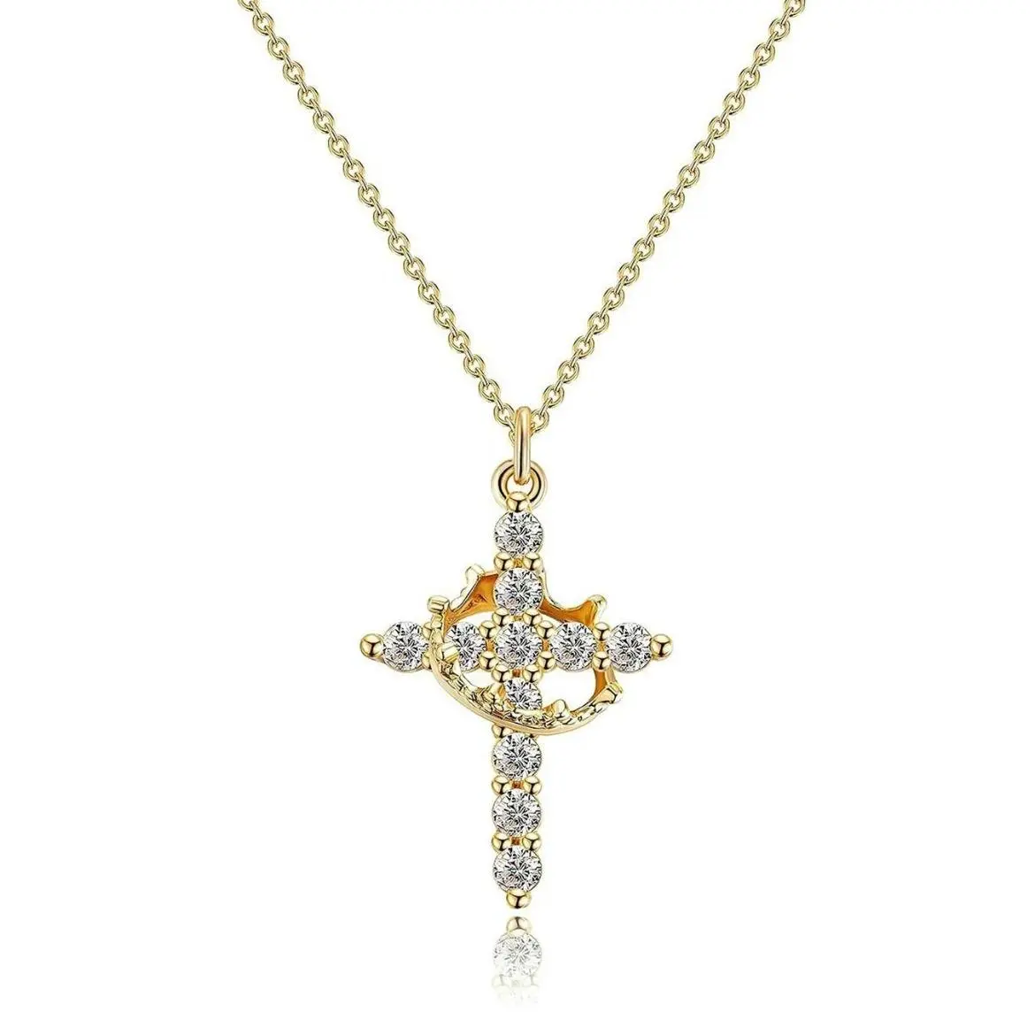 Tewiky Rhinestone-Decorated Cross & Crown Pendant Choker Necklace, Nickel-Free Trendy All-Match Exquisite Jewelry for Women, Easter Gift & Daily/Party Wear Accessory